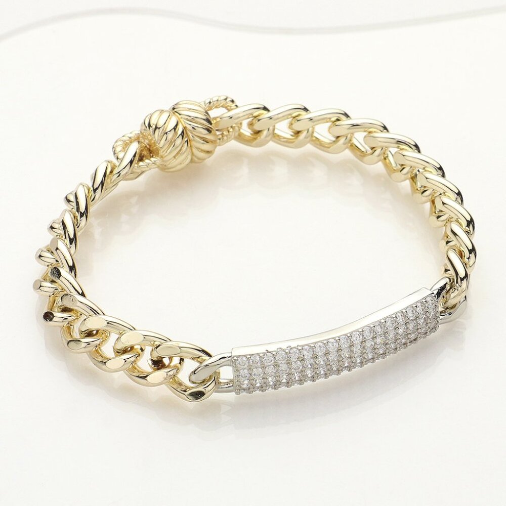 SOLD OUT! 14K Gold Plated CZ Pave Bar Pointed Cuban Chain Magnetic Bracelet